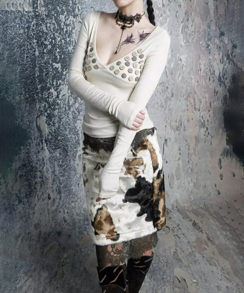 Button Accent Wrap Neck Top