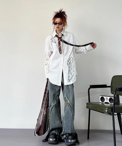 Lace Switch Stripe Blouse