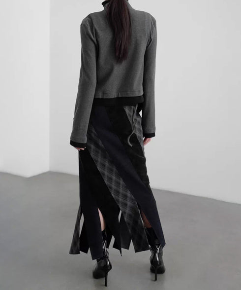 Diagonal Panel Layered Long Skirt