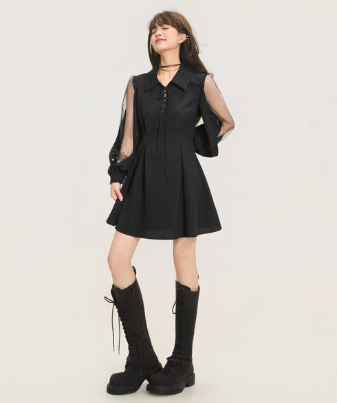 Sheer Sleeve Lace-Up Dress Series