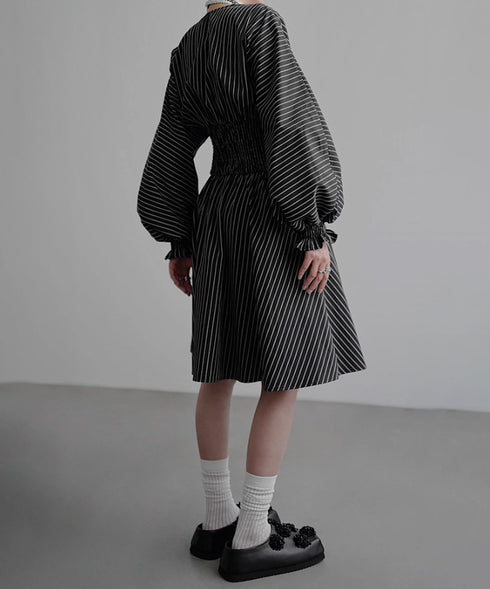 Pinstripe Puff Sleeve Dress