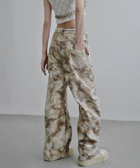 Marbled Wide Cargo Pants