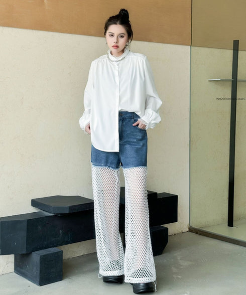 Splicing Mesh Denim