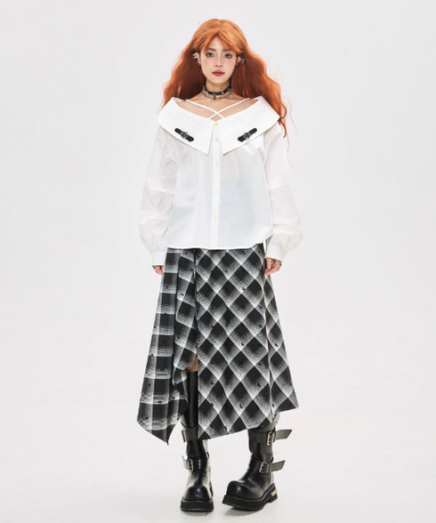 Check Draped Layer Skirt