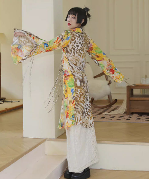 Floral Leopard Long Blouse