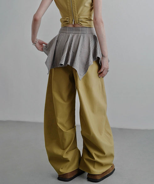 Layered Check Skirted Pants