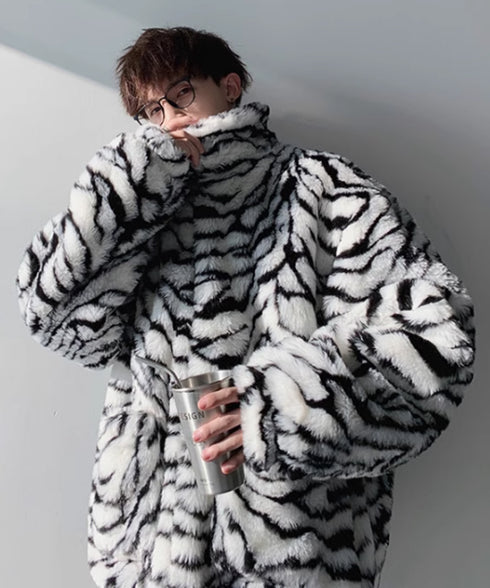 Snow Tiger Pattern Fur Coat