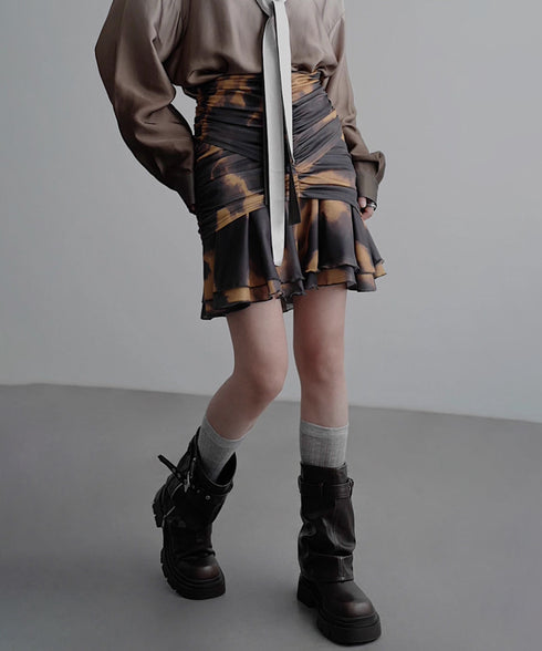 Smoke Dye Ruched Flounce Skirt