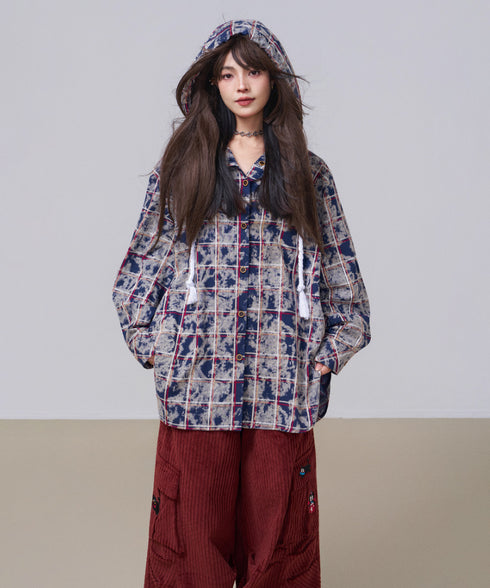 Washed Check Hooded Jacket