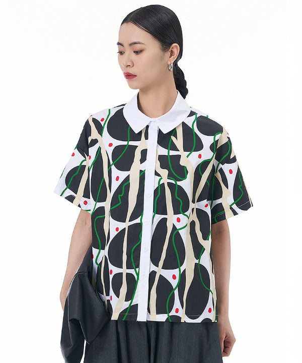 Contrasting Print Blouse