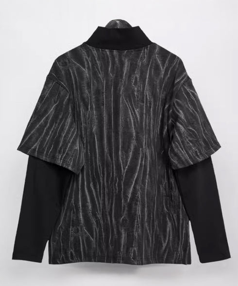 Faux Two-piece High Collar Top