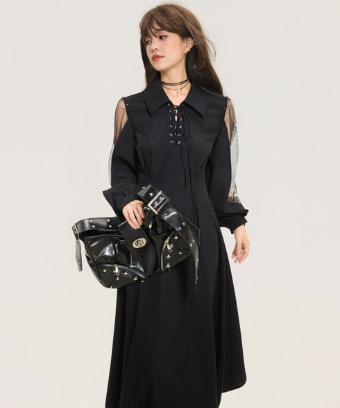 Sheer Sleeve Lace-Up Dress Series