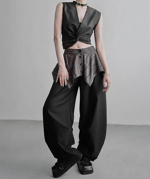 Layered Check Skirted Pants