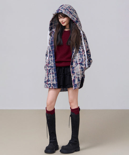 Washed Check Hooded Jacket