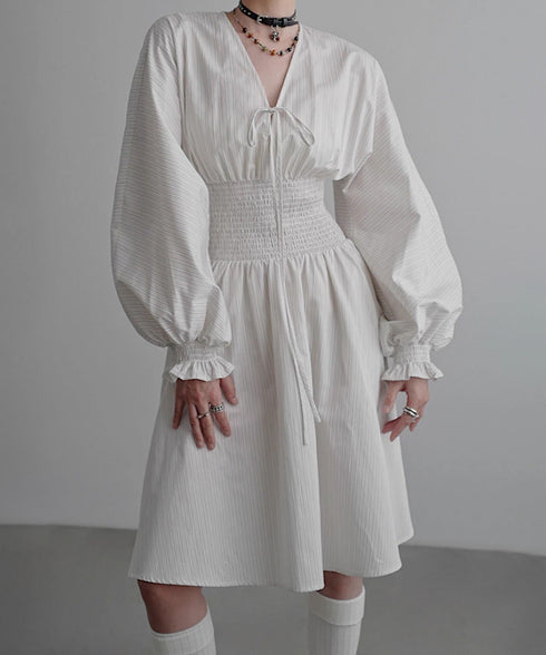 Pinstripe Puff Sleeve Dress