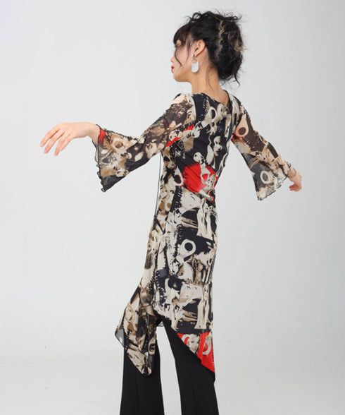 Photo Print Lace-up Dress