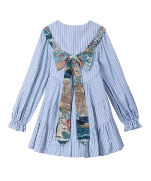 Stripe Sailor Bow Tiered Dress