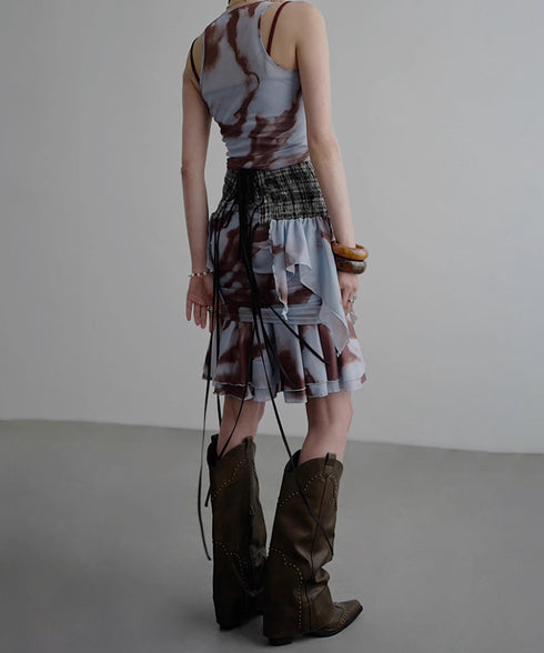 Smocked Draped Hem Halter Top