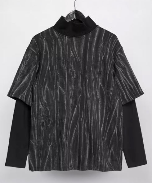 Faux Two-piece High Collar Top