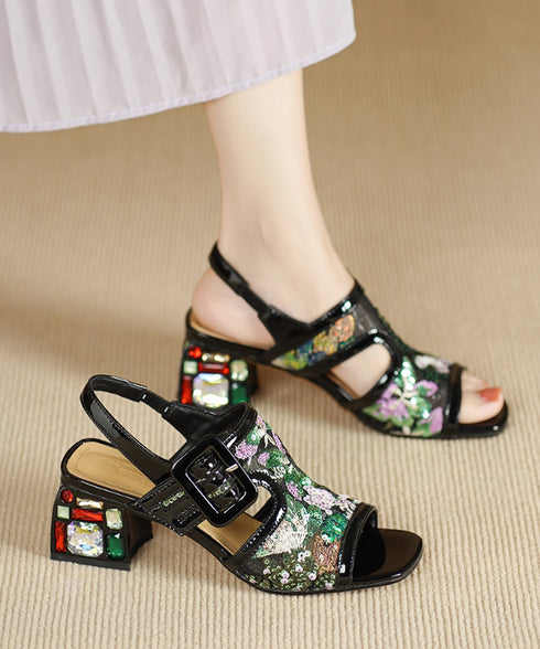 Gem Buckle Mesh Sequin Sandals
