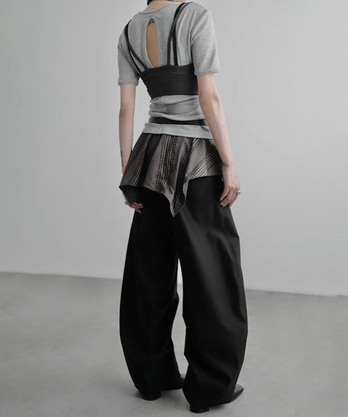 Layered Check Skirted Pants