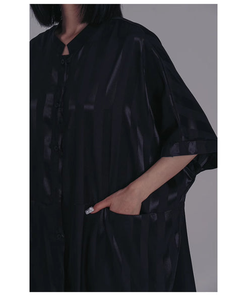 Stand Collar Silky Drape Dress