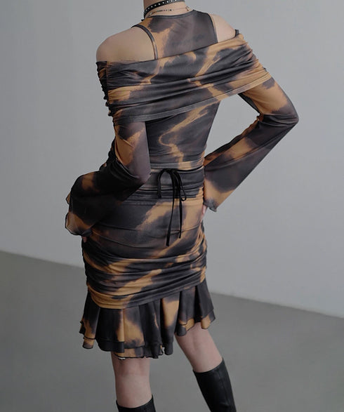 Ruched Off Shoulder Mesh Top