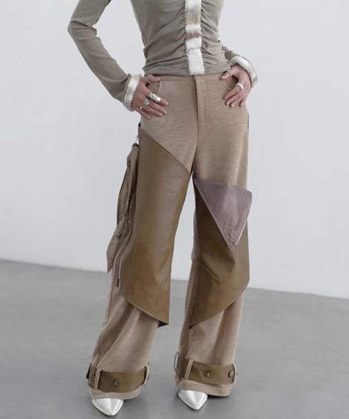 Coated Panel Wide Leg Pants