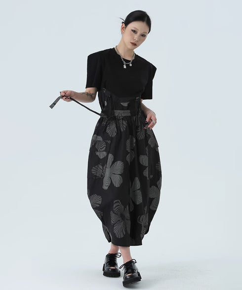 Drawstring Leaf Print Skirt