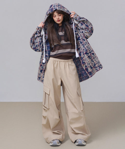 Washed Check Hooded Jacket