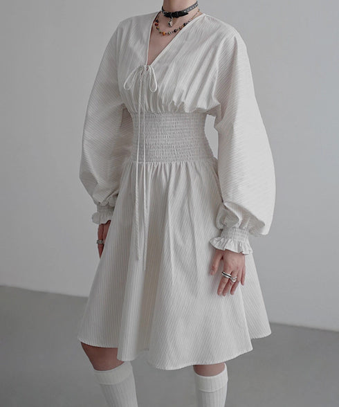 Pinstripe Puff Sleeve Dress