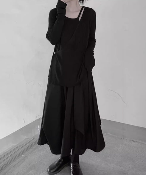 Layered Draped Midi Skirt