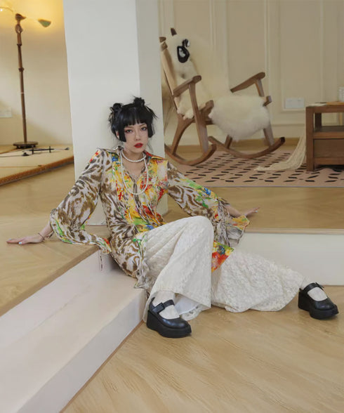 Floral Leopard Long Blouse