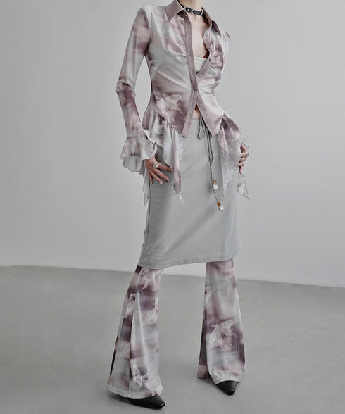 Sheer Flared Hem Shirt