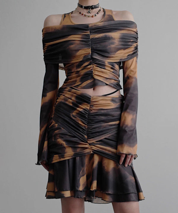 Ruched Off Shoulder Mesh Top