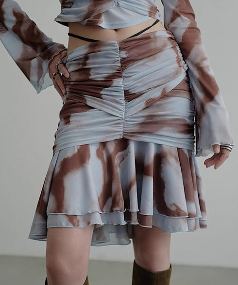 Smoke Dye Ruched Flounce Skirt