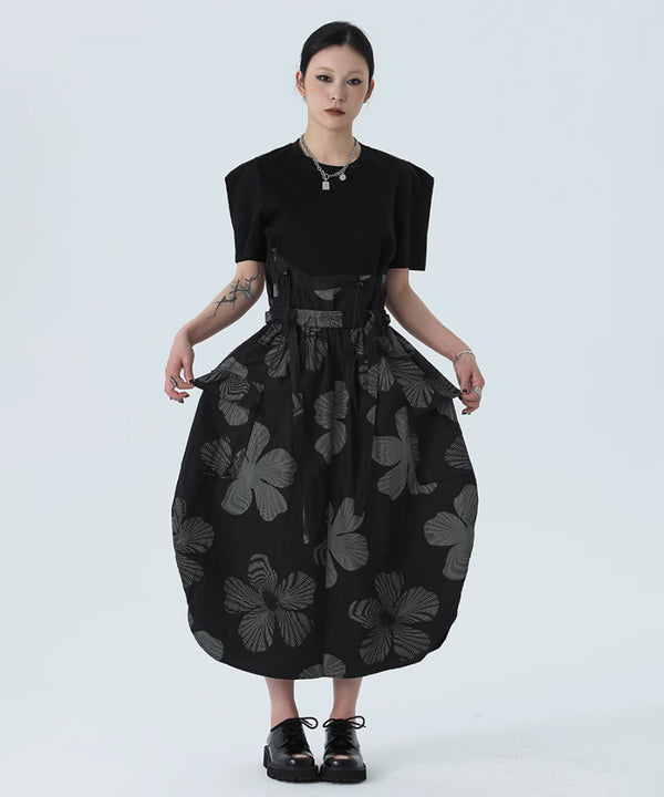 Drawstring Leaf Print Skirt