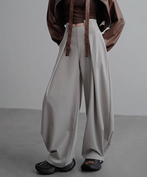 Side High Waist Tuck Pants