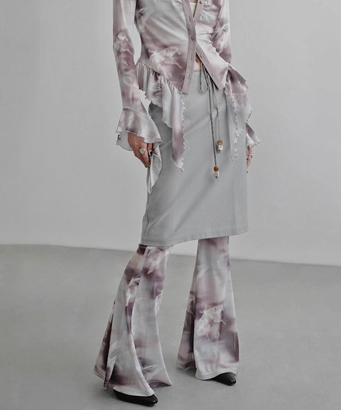 Mesh Suspender Flared Pants