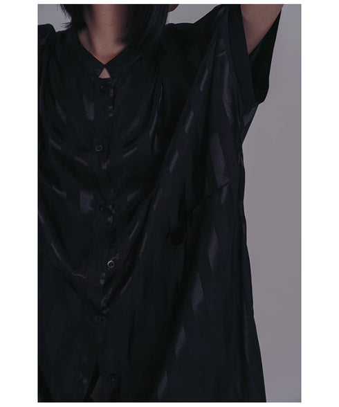 Stand Collar Silky Drape Dress