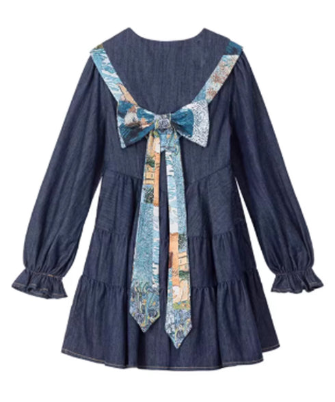 Stripe Sailor Bow Tiered Dress