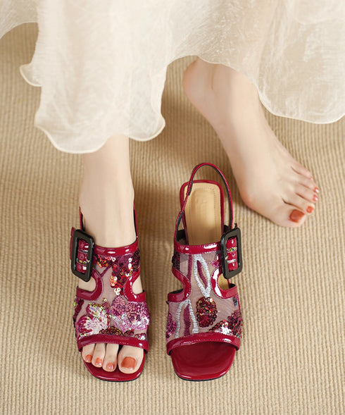 Gem Buckle Mesh Sequin Sandals