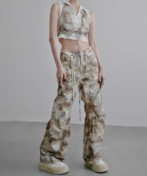 Marbled Wide Cargo Pants