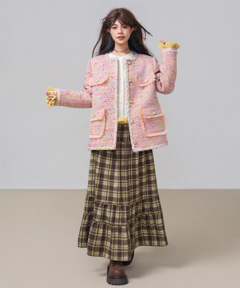 Check Draped Layer Skirt