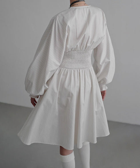 Pinstripe Puff Sleeve Dress