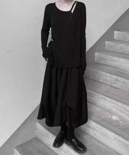 Layered Draped Midi Skirt