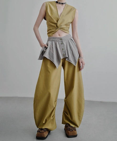 Layered Check Skirted Pants