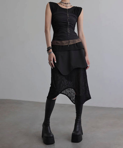 Wave Line Patchwork Skirt