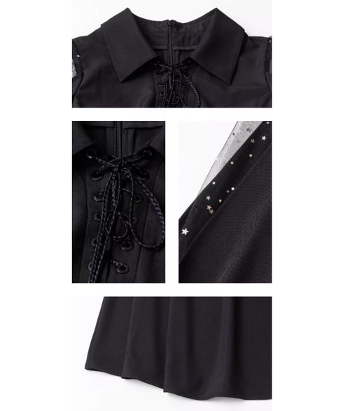 Sheer Sleeve Lace-Up Dress Series