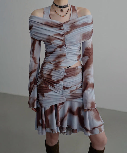 Ruched Off Shoulder Mesh Top